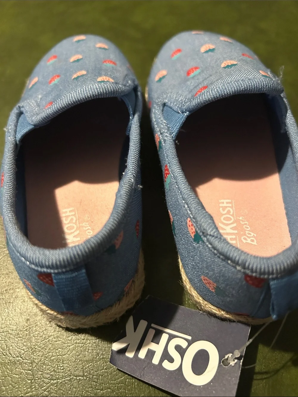 OshKosh B'gosh Blue Canvas Slip-On Sneakers with Strawberry Print